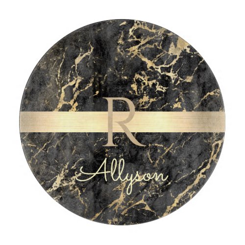 Black  Gold Marble Gold Bar DIY Name  Monogram Cutting Board