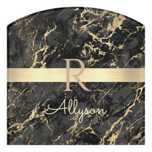 Black  Gold Marble Gold Bar DIY Name  Monogram Door Sign