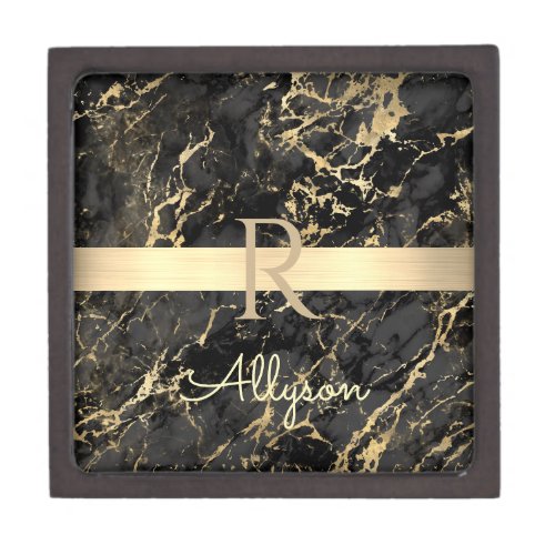 Black  Gold Marble Gold Bar DIY Name  Monogram Gift Box