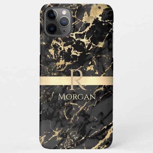 Black  Gold Marble Gold Bar DIY Name  Monogram iPhone 11Pro Max Case