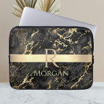 Black & Gold Marble, Gold Bar, DIY Name & Monogram Laptop Sleeve<br><div class="desc">Personalize your name in pale yellow and gold monogram on Gold Bar on Black and Gold Marble. Click “Customize” to change colors and type styles</div>