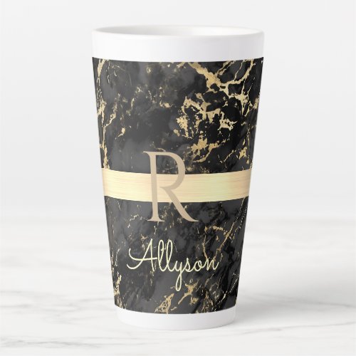 Black  Gold Marble Gold Bar DIY Name  Monogram Latte Mug