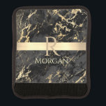 Black & Gold Marble, Gold Bar, DIY Name & Monogram Luggage Handle Wrap<br><div class="desc">Personalize your name in pale yellow and gold monogram on Gold Bar on Black and Gold Marble. Click “Customize” to change colors and type styles</div>