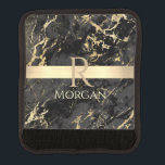 Black & Gold Marble, Gold Bar, DIY Name & Monogram Luggage Handle Wrap<br><div class="desc">Personalize your name in pale yellow and gold monogram on Gold Bar on Black and Gold Marble. Click “Customize” to change colors and type styles</div>