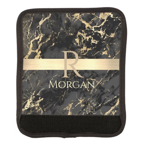 Black  Gold Marble Gold Bar DIY Name  Monogram Luggage Handle Wrap