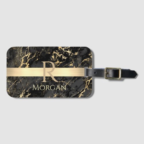 Black  Gold Marble Gold Bar DIY Name  Monogram Luggage Tag