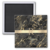 Wh & Gold Marble Gold Bar, DIY Black Name Monogram Magnet | Zazzle