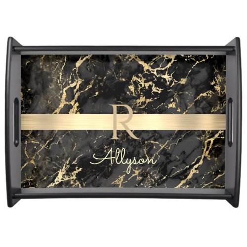 Black  Gold Marble Gold Bar DIY Name  Monogram Serving Tray