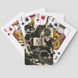 Black & Gold Marble Gold Box, Name & Monogram Vs5 Poker Cards