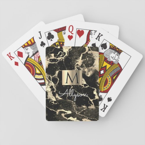 Black  Gold Marble Gold Box Name  Monogram Vs5 Poker Cards