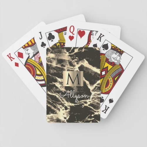 Black  Gold Marble Gold Box Name  Monogram Vs 6 Playing Cards