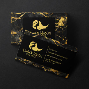 Black Gold Marble Hair Stylist Hair Salon Business Card