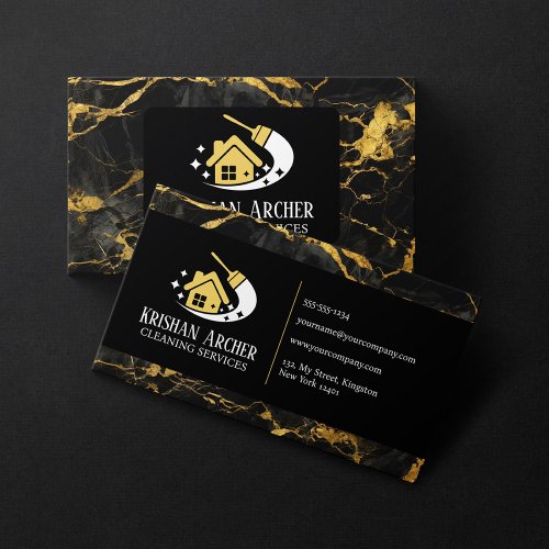 Black Gold Marble Housekeeping Cleaning Services Business Card