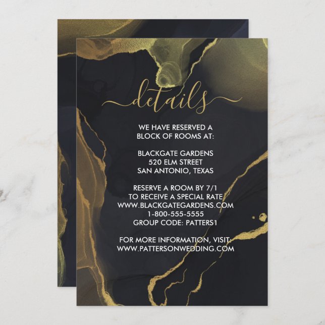 black & Gold Marble  Invitation (Front/Back)