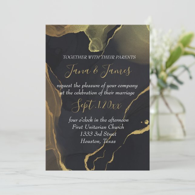 black & Gold Marble   invitation (Standing Front)