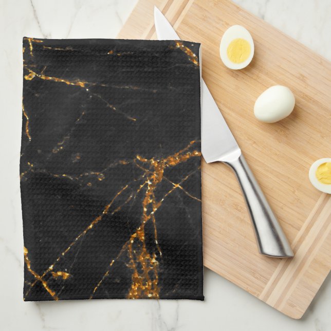 Black gold marble kitchen towel (Quarter Fold)