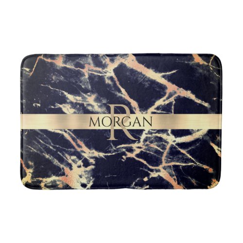 BlackGold Marble Large Gold Stripe NameMonogram Bath Mat