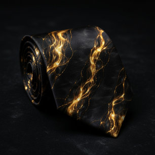 Black & Gold Marble Liquid Pattern Neck Tie