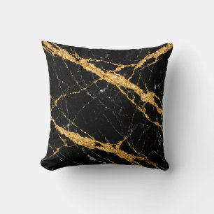 Black Gold Marble Luxe Pattern Throw Pillow
