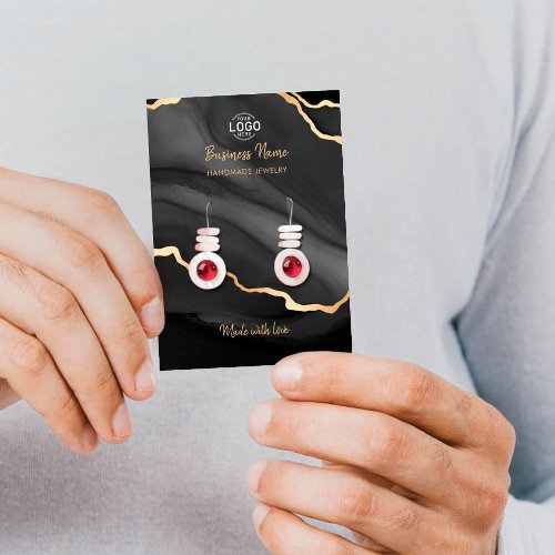 Black Gold Marble Luxury Earrings Display Card