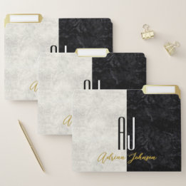 Black Gold Marble Monogram File Folder