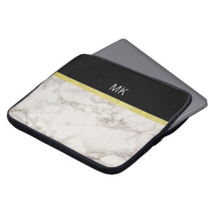 Black Gold Marble Monogram Laptop Sleeve