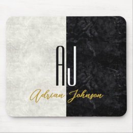 Black Gold Marble Monogram Mouse Pad