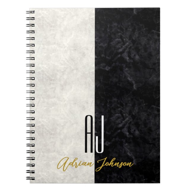 Black Gold Marble Monogram Notebook Journal (Front)