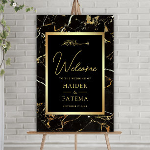 Black Gold Marble Muslim Wedding Welcome Sign