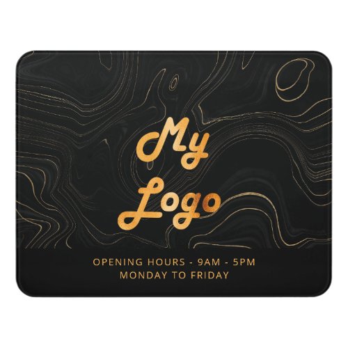 Black gold marble opening hours business logo  door sign