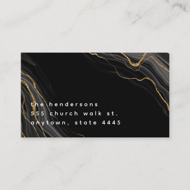 Black & gold marble pattern label business card (Front)