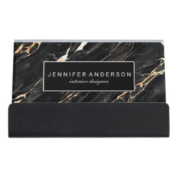 Black Gold Marble Pattern Personalized Desk Business Card Holder