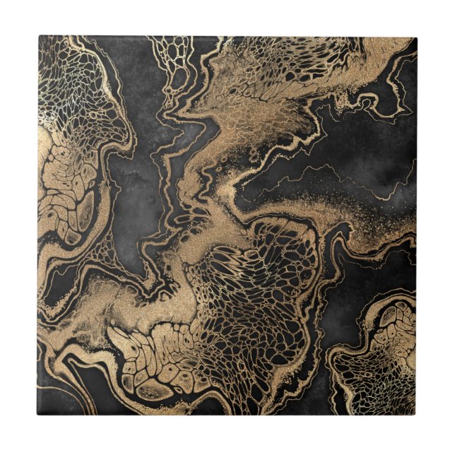 Black Gold Marble Pretty Ceramic Tile (Front)