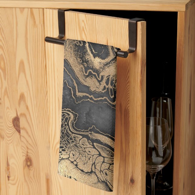 Black Gold Marble Pretty Kitchen Towel (Thirds Fold)
