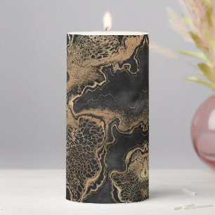 Black Gold Marble Pretty Pillar Candle
