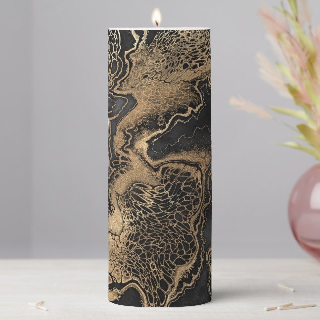 Black Gold Marble Pretty Pillar Candle (In Situ)