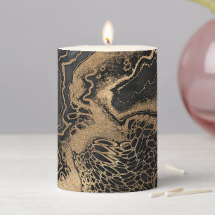 Black Gold Marble Pretty Pillar Candle