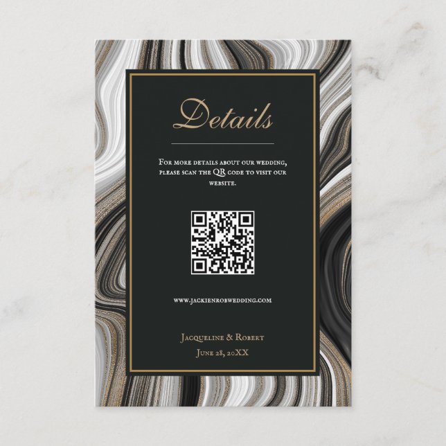 Black & Gold Marble QR Code Wedding Enclosure Card (Front)