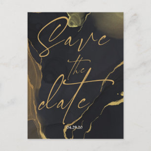 black & Gold Marble Save the Date Postcard