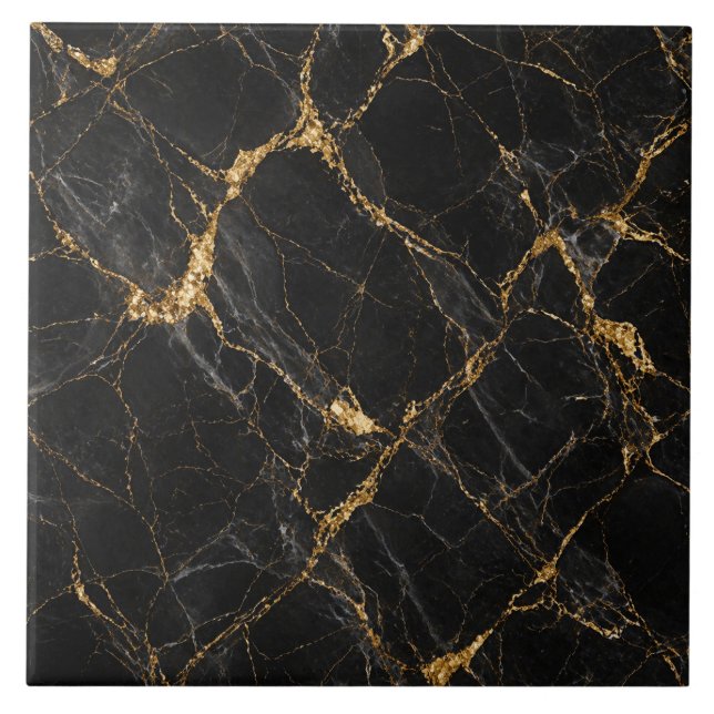 Black Gold Marble Seamless Luxury Pattern Ceramic Tile (Front)