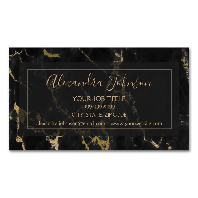 Black & Gold Marble Stone Professional Modern Business Card Magnet (Front)