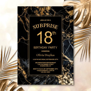 Black Gold Marble Surprise 18th Birthday Party Invitation