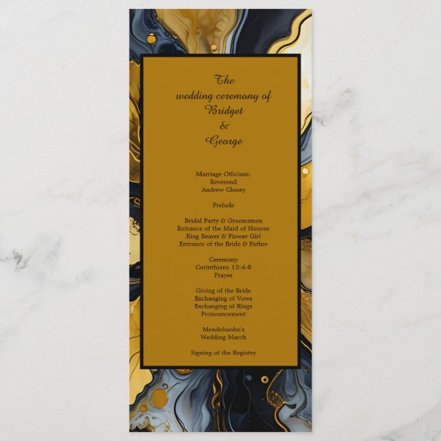 black gold marble swirl wedding  program (Back)
