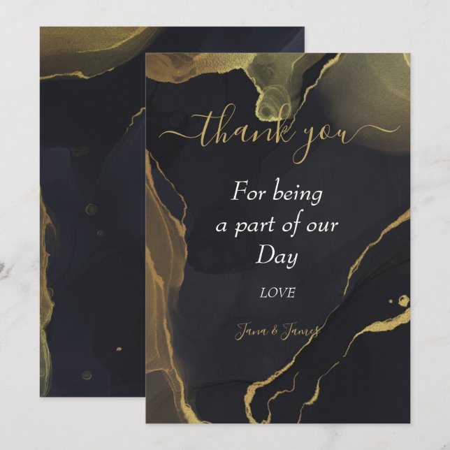 black & Gold Marble  thank you invitation (Front/Back)