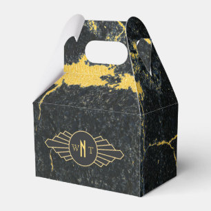 Black Gold Marble Three Letter Monogram Art Deco Favor Boxes