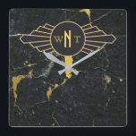 Black Gold Marble Three Letter Monogram Art Deco Square Wall Clock<br><div class="desc">An elegant and stylish design with Art Deco inspired three initial monogram and black and gold marble in the background. An ideal vintage nouveau style design with 1920's elements. The combination of the black and gold colors creates a sophisticated, trendy and chic style. Customize the monogram and make it your...</div>
