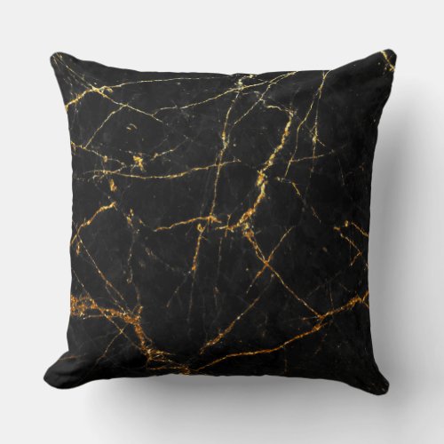 Black gold marble throw pillow