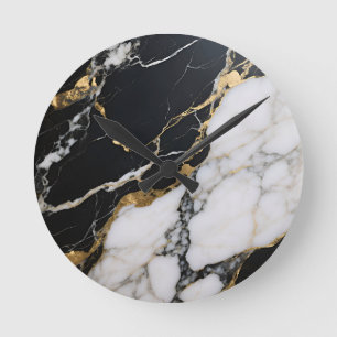 Black Gold Marble Veins Luxury Abstract Round Clock