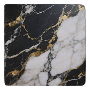 Black Gold Marble Veins Luxury Abstract Trivet