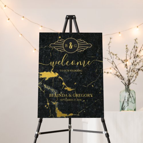 Black Gold Marble Wedding Welcome Sign